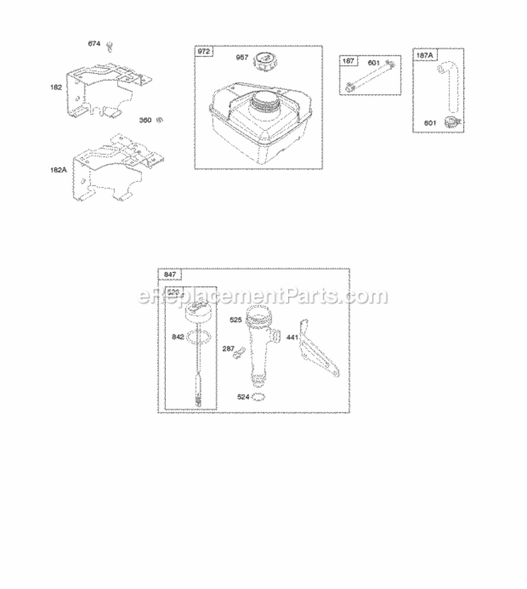 Fuel Supply Lubrication Diagram and Parts List for 094302-0111-B1  Briggs and Stratton Engine